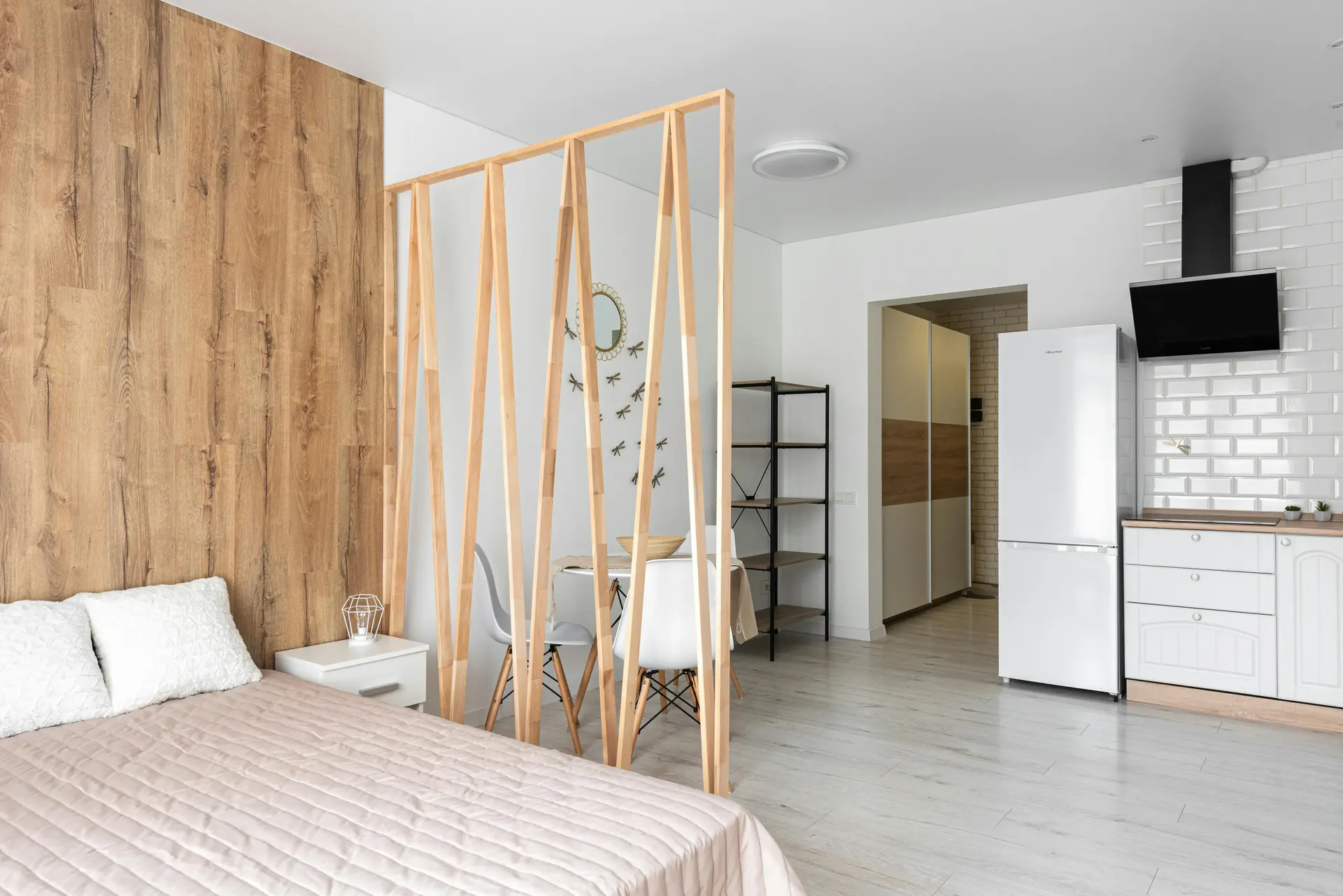 Airy apartment with built-in storage and large windows