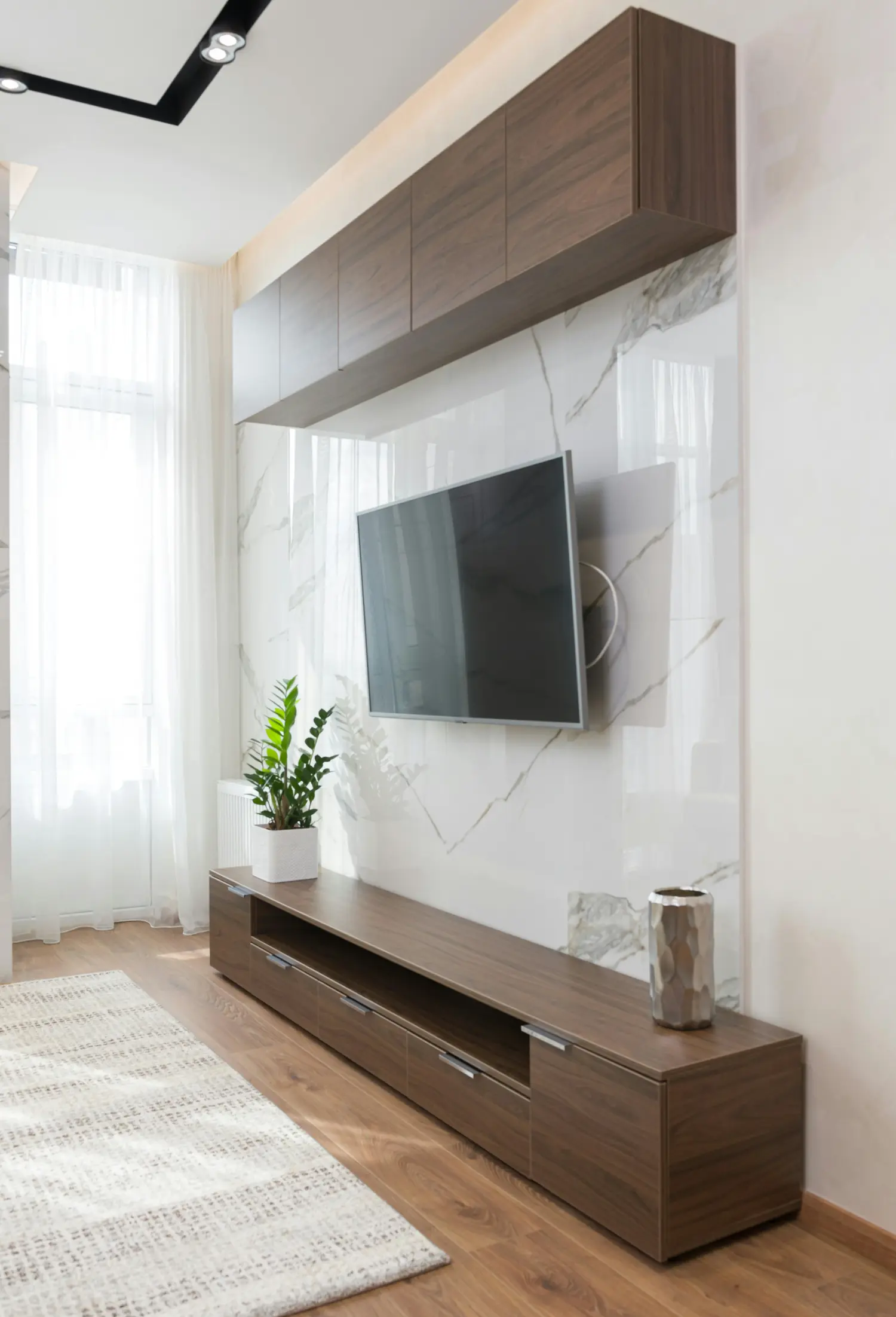 Custom wood furniture in a living room